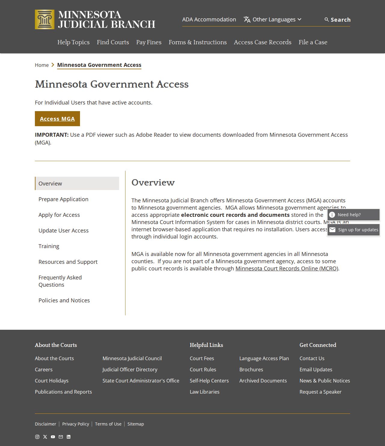 Minnesota Government Access information showing restricted government use