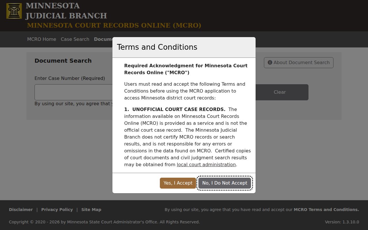 Lake County Civil Docket MCRO Document Search case-number field