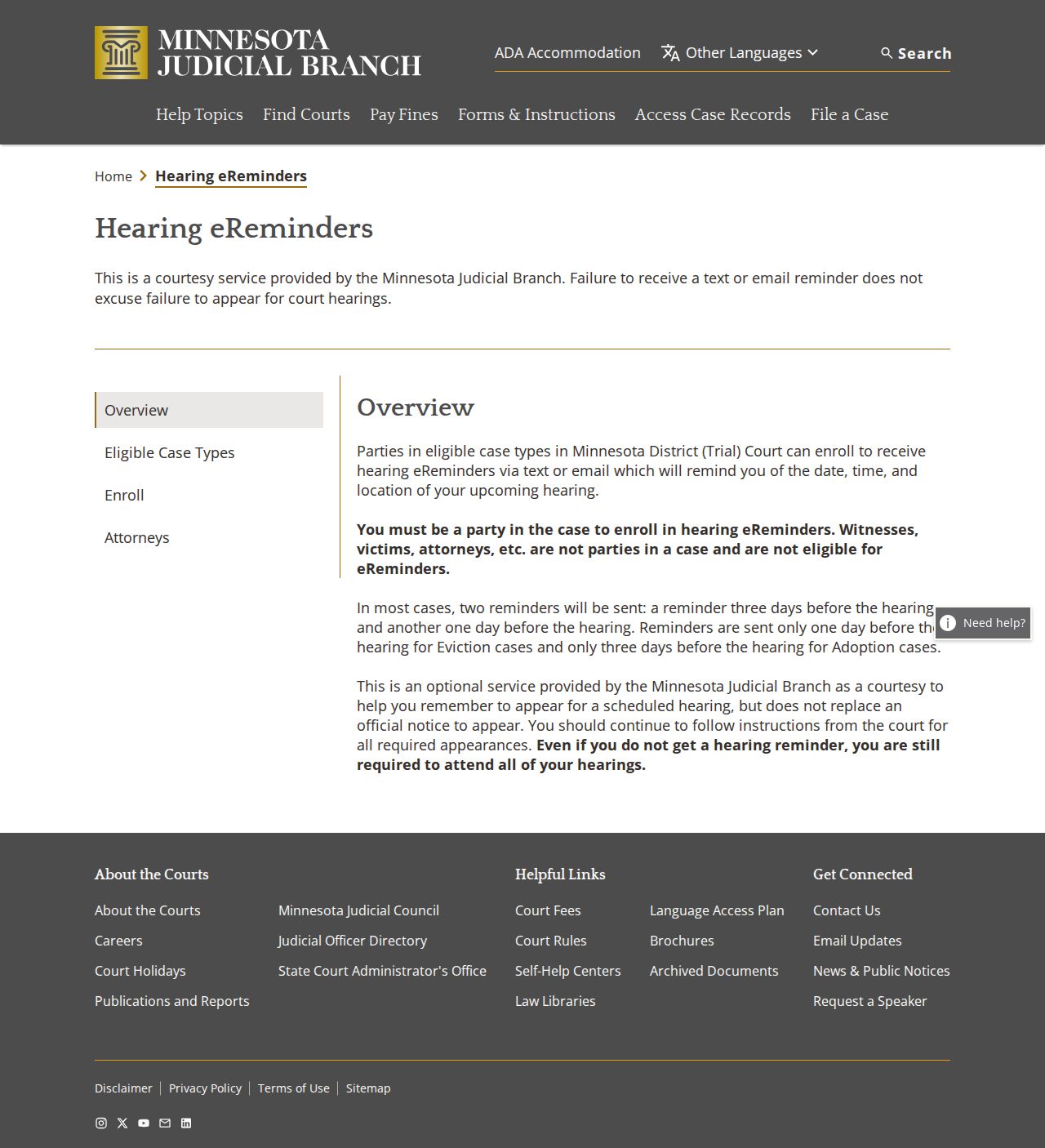 Lake County Court Dates Minnesota hearing eReminder timing and notice limits