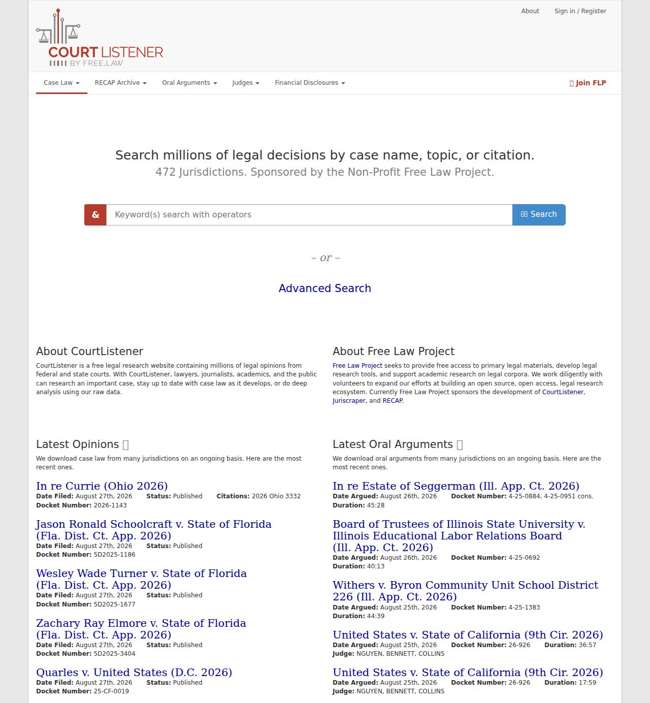 CourtListener and RECAP federal docket research service