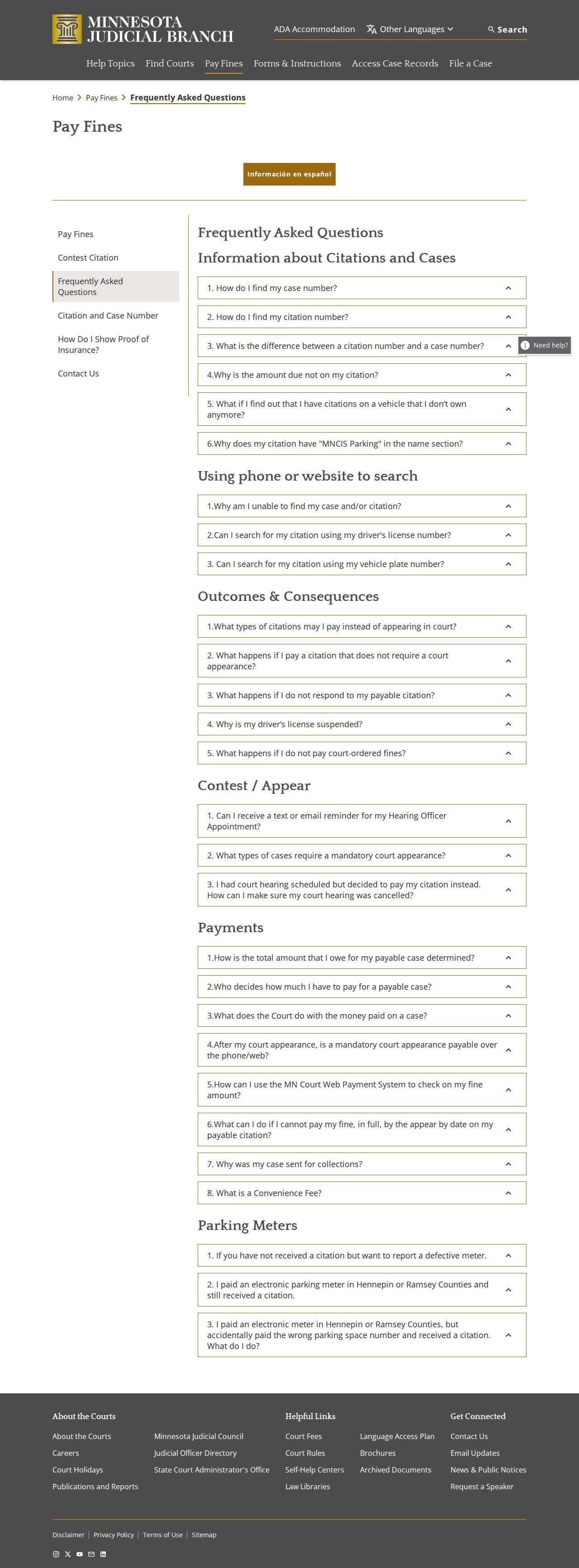 Minnesota Court Payment Center citation number and late payment FAQ