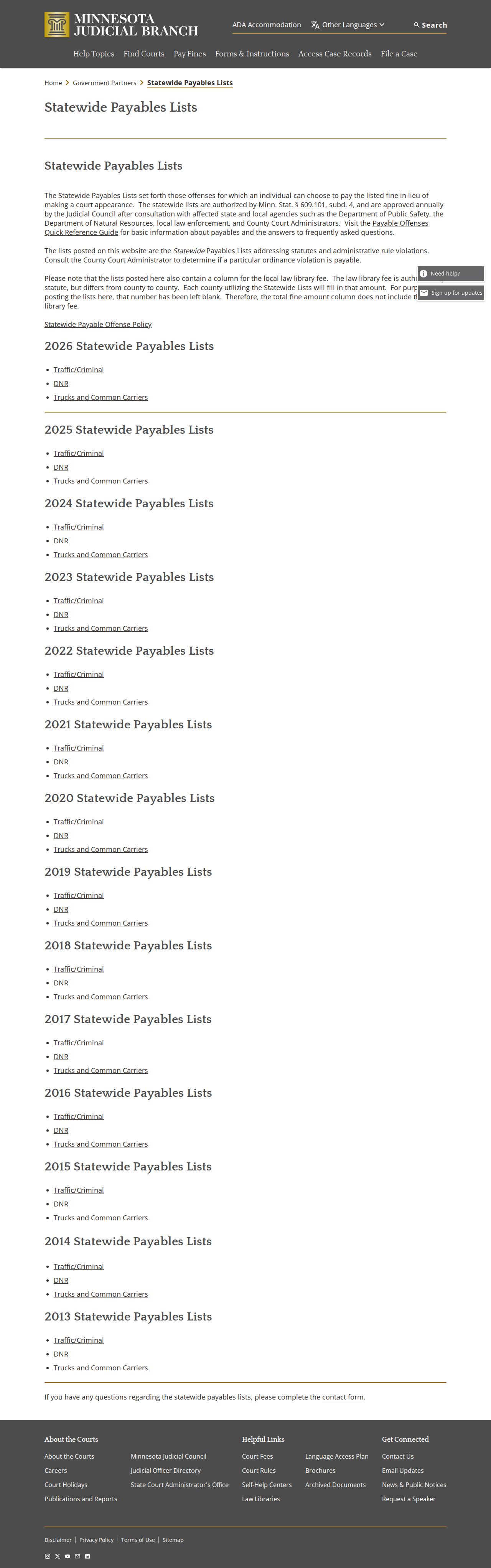 Minnesota statewide payable and mandatory appearance guidance